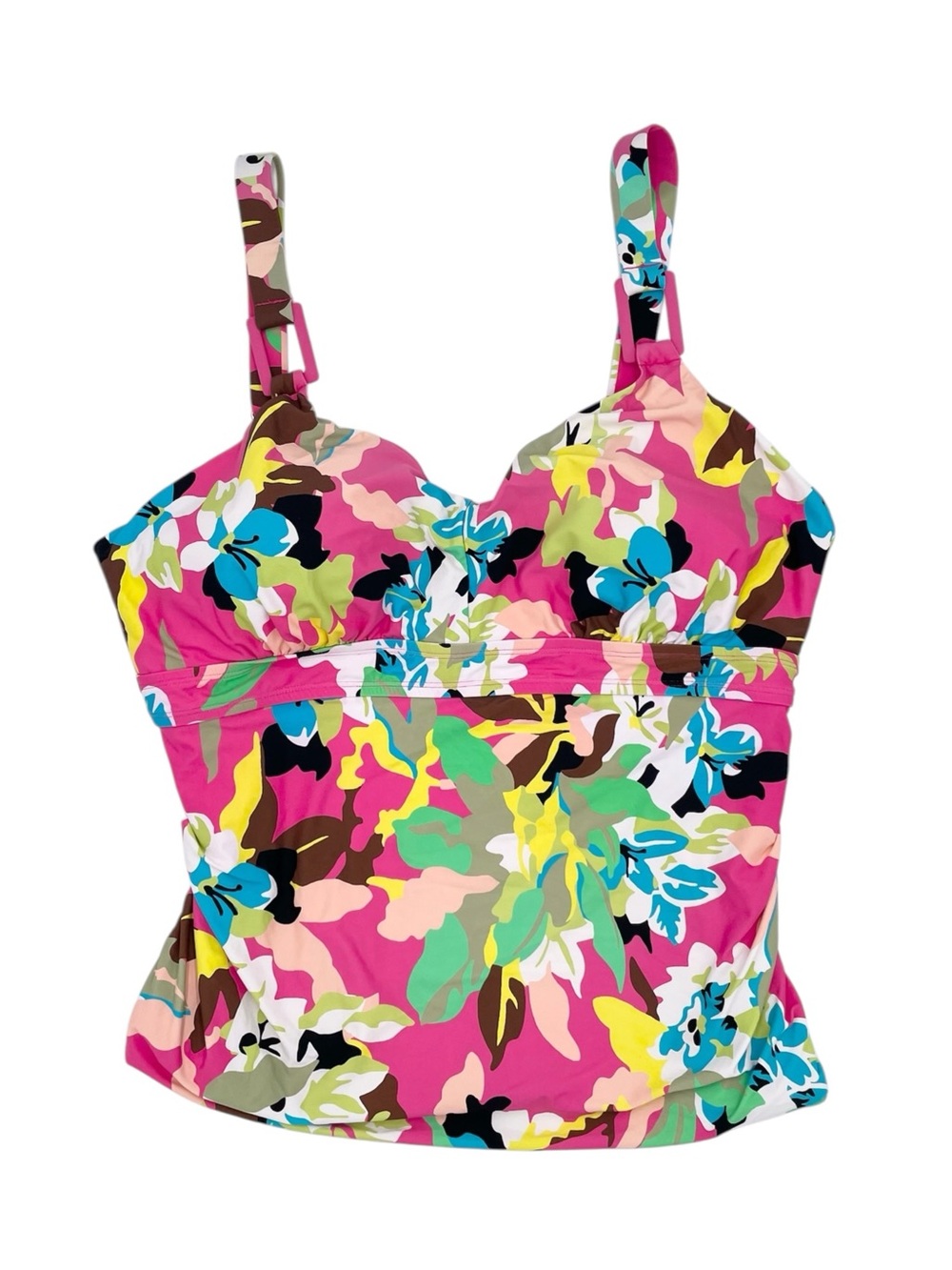 Anne Cole Plus Size O-Ring Printed Tankini Top Size 22W Pink Floral Beachy Retro